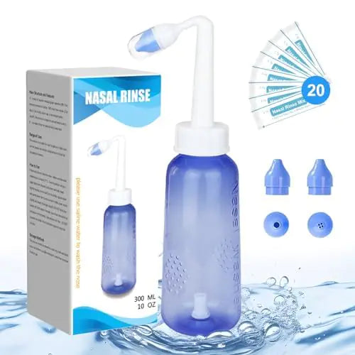 300 ML Nasal Rinse Neti Pot Sinus Rinse Bottle Gentle Nasal Wash Bottle Nose Cleaner Comfortable for Adult & Kid Effective Pressure Irrigatio with 20 Nasal Wash Salt Packets BPA Free